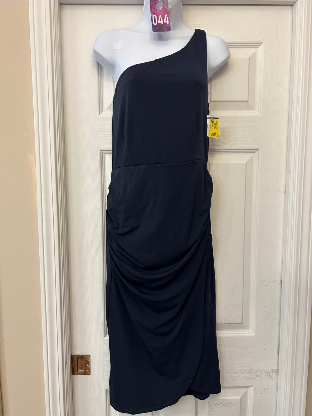 Socialite One-Shoulder Navy Draped Midi Dress